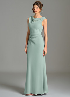 Azazie Kieryn Bridesmaid Dresses Agave Mermaid Pleated Chiffon Dress image3