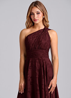 Azazie Charlize Bridesmaid Dresses Cabernet A-Line One Shoulder Floral Burnout Dress image6