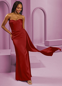 Barbie ♥ Azazie Bridesmaid Dresses Pomegranate Sheath Strapless Stretch Satin Convertible Dress image5