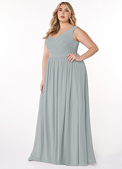 Azazie Keyla Bridesmaid Dresses Dolphin Grey A-Line V-Neck Pleated Chiffon Dress image8