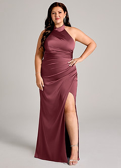 Azazie Jemma Bridesmaid Dresses Merlot Sheath Pleated Stretch Satin Dress image10