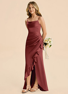 Azazie Mia Junior Terracotta Mermaid Pleated Stretch Satin Dress image4