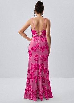 Ivelisse Fuchsia Floral Trim High Slit Maxi Dress image2
