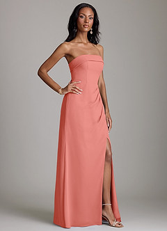 Azazie Aretha Bridesmaid Dresses Salmon Pink A-Line Strapless Chiffon Dress image5