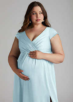 Azazie Allessia Maternity Bridesmaid Dresses A-Line Pleated Stretch Satin Floor-Length Dress image6