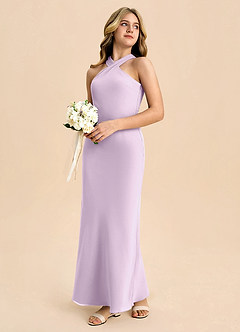 Azazie Doretta Junior Abito Tubino in Chiffon Plissettato Lilla Glassato image6