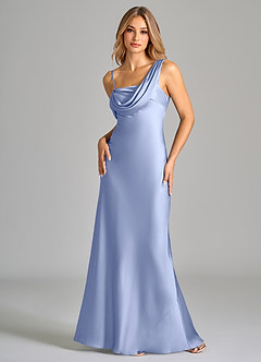 Azazie Celina Robes de demoiselle d'honneur Robe Fourreau en Satin extensible Épaule décolletée Eis image3