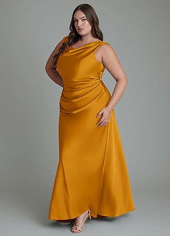 Azazie Kieryn Robes de demoiselle d'honneur Robe Sirène en Satin extensible Plissé Caramel écossais image11