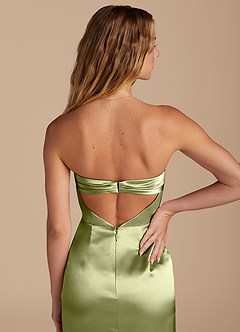 Azazie Leonis Bridesmaid Dresses Pistachio Mermaid Pleated Metallic Satin Convertible Dress image4