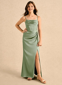 Azazie Lexy Girls Formal Flower Girl Klänningar Klänning A-Line i Stretch Satin Plisserad image1