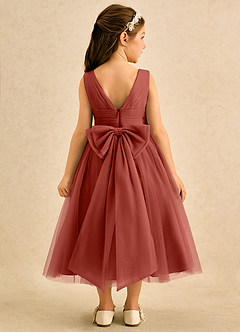 Azazie Macaron Robe Demoiselle D'honneur Fillette Robe Trapèze en Tulle Plissée Terracotta image2