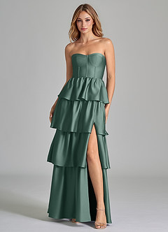 Azazie Faye Bridesmaid Dresses Eucalyptus A-Line Ruched Stretch Satin Dress image4