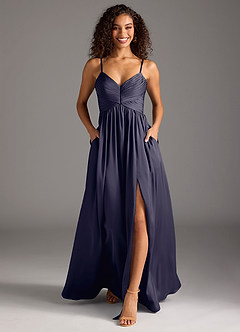 Azazie Alia Bridesmaid Dresses Stormy A-Line Pleated Stretch Satin Dress image5