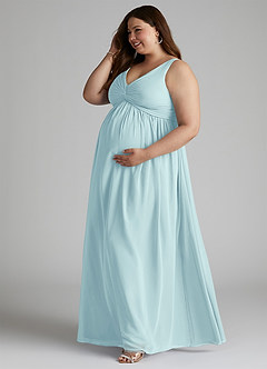 Azazie Yetta Maternity Bridesmaid Dresses A-Line V-Neck Gathered Chiffon Floor-Length Dress image10