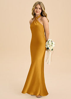 Azazie Chickie Junior Etui Plissee Stretch-Satin Kleid Butterscotch image1