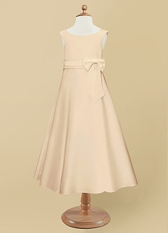 Azazie Lindy Flower Girl Dresses Champagne A-Line Pleated Matte Satin Dress image10
