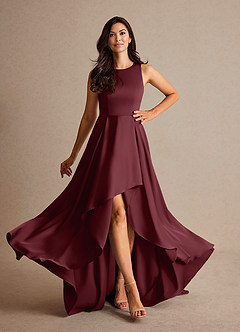 Azazie Niles vestidos de madre de la novia Vestido de Cabernet de Satén Elástico de Corte En A con Trenes image2