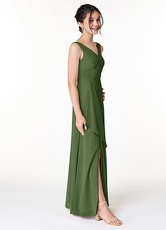 Azazie Kori Junior Olive A-Line Ruched Chiffon Dress image3
