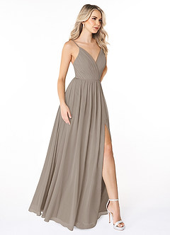 Azazie Gracie Kleider zum Anprobieren zu Hause A-Linie Plissee Chiffon Kleid Taupe image5