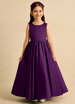 Azazie Nellia Blumenmädchenkleider A-Linie Schleifen Matte Satin Kleid Traube image2
