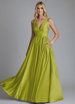 Azazie Delmie Brudtärnklänningar Klä av A-Linje i Stretch Satin Korsett Citrongräs image6