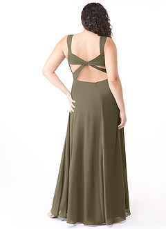 Azazie Nahrin Vestidos de damas de honor Vestido de Verde Sauce de Gasa de Corte en A con Cuello en V Plisado image8