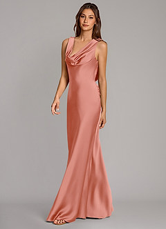Azazie Cheryl Bridesmaid Dresses Coral Mermaid Stretch Satin Dress image3
