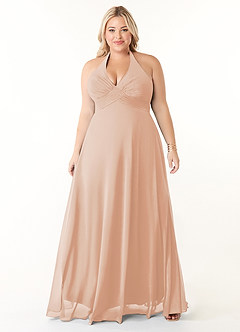 Azazie Tessie Bridesmaid Dresses English Rose A-Line V-Neck Pleated Chiffon Dress image7