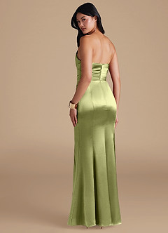 Azazie Yola Bridesmaid Dresses Pistachio Sheath Pleated Metallic Satin Dress image4