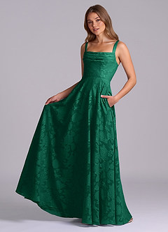 Azazie Shaude Bridesmaid Dresses Emerald A-Line Pleated Floral Burnout Dress image5