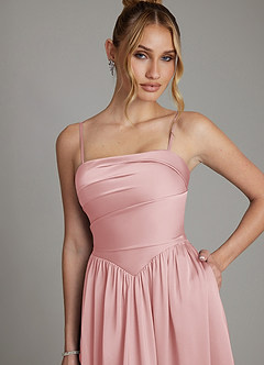 Azazie Zena Bridesmaid Dresses Powder Pink A-Line Strapless Stretch Satin Dress image2