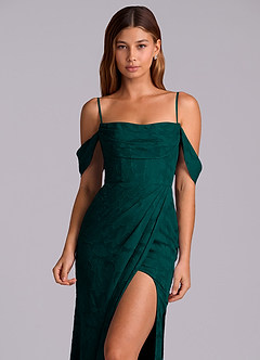 Azazie Johana Brudtärnklänningar Klä av Sjöjungfru i Blommig Utbrändhet Av axeln Tallgrön Konvertibel image2