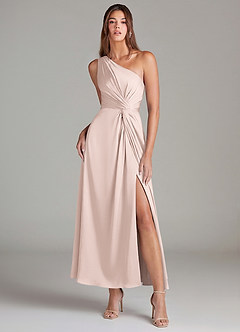 Azazie Brooke Suknie dla druhen Linia A Jedno ramię Satyna elastyczna Długość kostki Sukienka image1