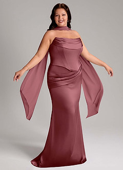 Azazie Sorrel Bridesmaid Dresses Desert Rose Mermaid Strapless Stretch Satin Convertible Dress image12