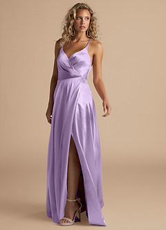 Azazie Davis Bridesmaid Dresses Lilac A-Line Pleated Metallic Satin Dress image5