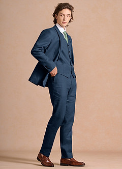 front Harrison Dunkelmarine 3-teiliger Anzug aus 100 % Leinen