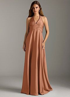 Azazie Tessie Bridesmaid Dresses Bronzer A-Line Pleated Stretch Satin Dress image3