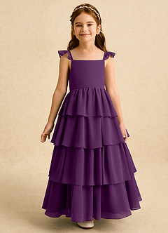 Azazie Boba vestidos de niña de las flores Vestido de Uva de Gasa de Corte En A con Escote Cuadrado image5