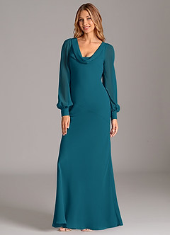 Azazie Jaxine Bridesmaid Dresses Ink Blue Mermaid Long Sleeve Chiffon Dress image7
