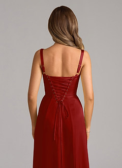 Azazie Amaris Brautjungfernkleider A-Linie Korsett Stretch-Satin Kleid Granatapfelrot image6