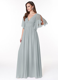 Azazie Temeka Bridesmaid Dresses Dolphin Grey A-Line Ruched Chiffon Dress image3