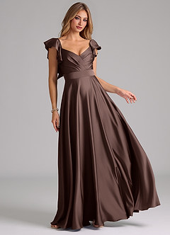 Azazie Leilani Bridesmaid Dresses Ganache A-Line Ruched Stretch Satin Dress image1