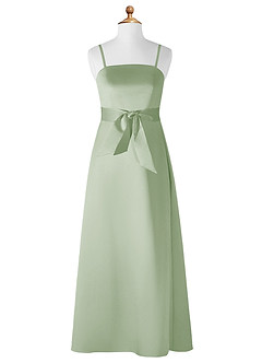 Azazie Anina Junior Dusty Sage A-Line Bow Matte Satin Dress image7