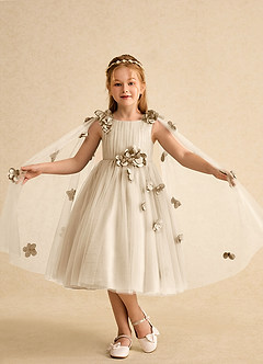 Azazie Staria Robe Demoiselle D'honneur Fillette Robe Princesse en Tulle Rayé Champagne image4