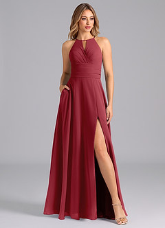 Azazie Denver Bridesmaid Dresses Pomegranate A-Line Pleated Chiffon Dress image1