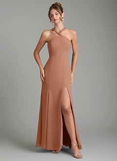 Azazie Rue Bridesmaid Dresses Bronzer A-Line Halter Chiffon Dress image4
