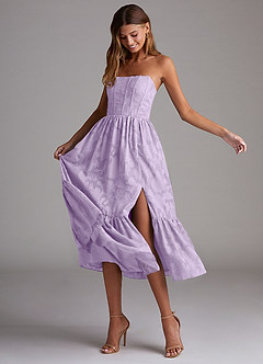 Azazie Delphina Bridesmaid Dresses Lilac A-Line Strapless Floral Burnout Convertible Dress image4