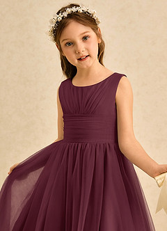 Azazie Macaron Robe Demoiselle D'honneur Fillette Robe Trapèze en Tulle Plissée Cabernet image5