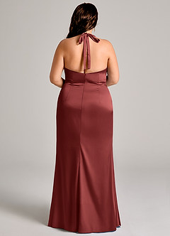 Azazie Valerie Bridesmaid Dresses Terracotta Mermaid Pleated Stretch Satin Dress image12
