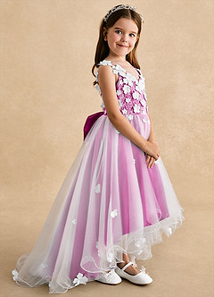 Azazie Celia Flower Girl Dresses Fuchsia A-Line Lace Tulle Dress image3